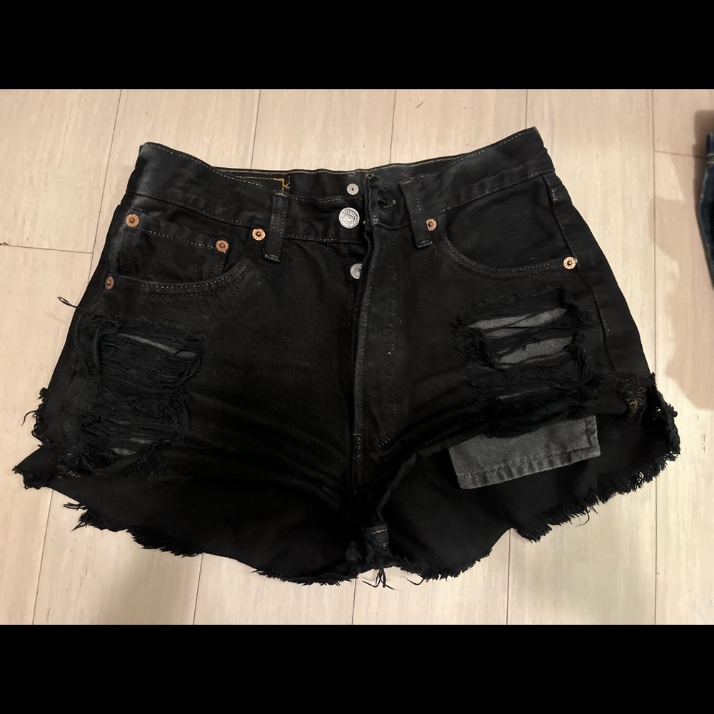 Black High Waist Levi Shorts Size 25 Distressed Style